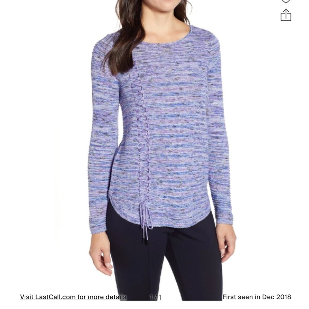 NIC+ZOE Multi Tone Blue Purple Knit Long Sleeve Sweater Round Neckline Size-M
